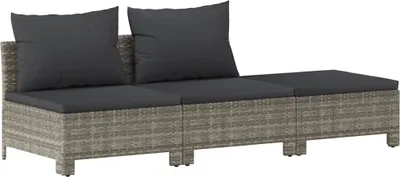 Obrázek produktu pro vidaXL 3dílná zahradní lounge souprava s polštáři Grey Poly Rattan