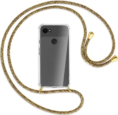 Produktbild von Handykette Backcover-Schutzhülle mit Band (Metall goldfarben) für Google Pixel 3a XL - braun+beige
