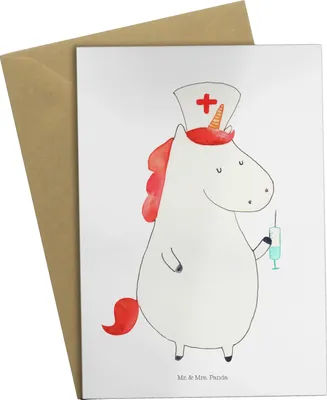 Produktbild von Mr. & Mrs. Panda valentinstagskarte Einhorn Krankenschwester - Weiß - Geschenk, Krankenhaus, Ärztin, hochzeitskarten, Grußkarte, einladungskarten, osterkarte, Unicorn