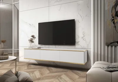 Produktbild von TV Lowboard RTV-Schrank Fernsehtisch ORO 175 Weiß + Gold