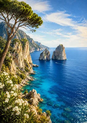 Immagine prodotto di Poster di Capri, formato DIN A2 – Costa rocciosa mediterranea con mare turchese, finitura opaca