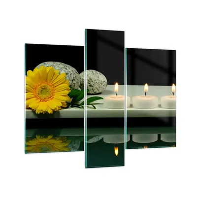 Produktbild von Bilder auf glas - Spa Blume Kerze Stein - 95x80cm - Glasbilder - Wandbilder - Kunstdruck - zum Aufhängen bereit - Wanddekoration aus Glas - Glas Bilder - Wandbild auf Glas - 3 Teile - GCB95x80-0415