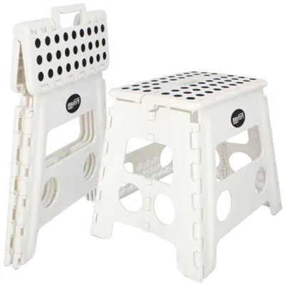 Produktbild von Klapphocker Tritthocker faltbar, rutschfest, 32 cm, bis 150 kg, Kunststoff, weiß, Haushalts-Hocker Trittstufe