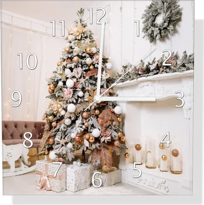 Produktbild von Wallario Design Wanduhr Eleganz unterm Weihnachtsbaum aus Echtglas, Größe 30 x 30 cm