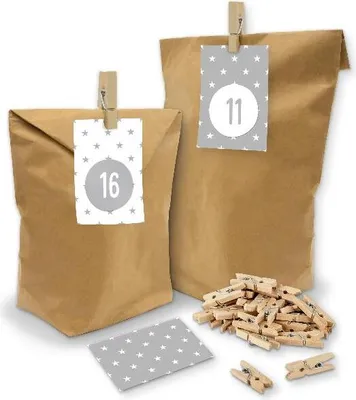 Produktbild von itenga SET Adventskalender "Sterne" 24 x Tüten + Karten + Klammern + Z31