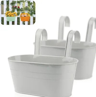 Zdjęcie produktu dla 2 sztuki wisząca doniczka, wisząca doniczka z wyjmowanym haczykiem doniczka balkonowa do ogrodu balkonowego na ścianę wewnątrz i na zewnątrz kolorowa, szara