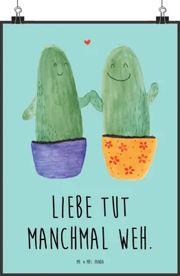 Produktbild von Mr. & Mrs. Panda Bild Kaktus Liebe DIN A2 - Türkis Pastell - Geschenk, wanddeko, Trennung, Wandbild, Kunstdruck, Deko, Kakteen, drucke, Streit, Hochzeit, Love