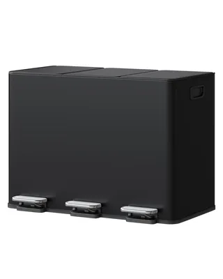 Image de Poubelle de Tri 3 x 15 L Acier Inoxydable avec Pédale et Fermeture Douce