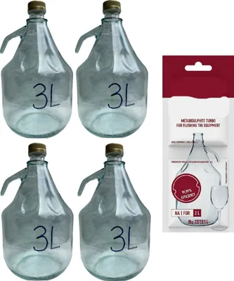 Produktbild von 4x 3L Flasche +Schwefelpulver GLASBALLON Weinballon Glasflasche Gärballon