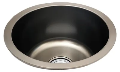 Obrázek produktu pro Kuchyňský dřez – kulatý jednoplošný – průměr 36 cm – hloubka 18 cm – nerezová ocel 201 – s vodovodní baterií – 2 otvory – světle šedý