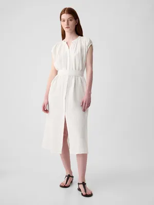 Produktbild von GAP Damen Midikleid aus Musselin mit Rundhalsausschnitt und Bindeband XXL
