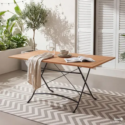 Produktbild von home24 Garten-Ausziehtisch - Akazie Massiv / Stahl - Akazie / Schwarz