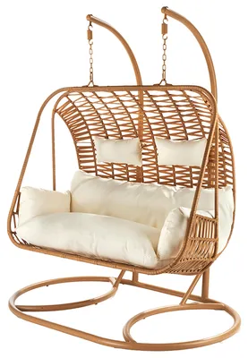 Produktbild von Kobolo Hängekorb Hängesessel Doppelsitzer MABURI mit Gestell Polyrattan braun für 2 Personen inkl. Kissen für Innen- und geschützten Außenbereich Korb