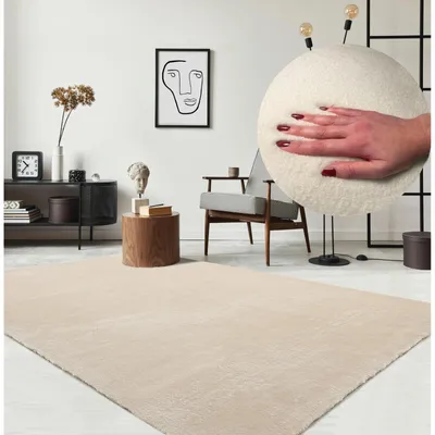 Produktbild von Teppich Bettvorleger Flauschteppich - Hochflor Shaggy - 120 x 160 cm - Beige - Rutschfest