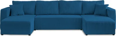 Image de Best Mobilier Topaze - canapé panoramique en U - 7 places - convertible avec coffre - en velours côtelé , Bleu Ardoise