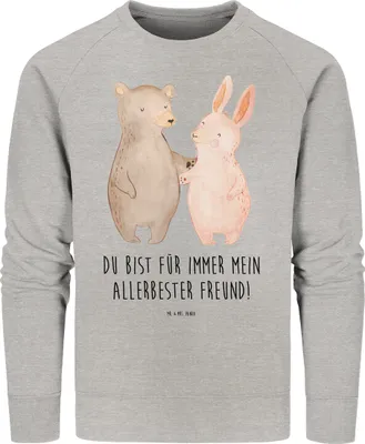 Produktbild von Mr. & Mrs. Panda Baumwoll Pullover Bär und Hase Umarmen Größe XS - Heather Grey - Geschenk, Freundin, Sweater, Best Friends, für Immer, Sweatshirt, Pulli, Nachhaltiger