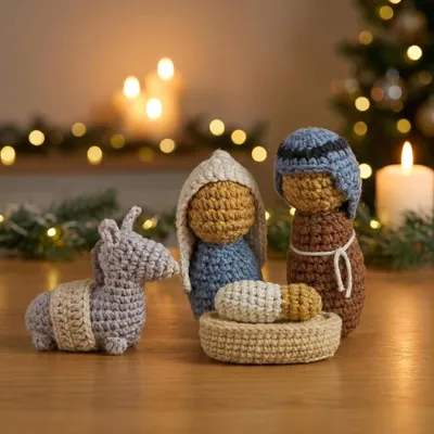 Imagen del producto de Pequeñas figuras de Navidad tejidas a crochet, set, para la decoración navideña