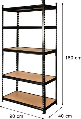 Zdjęcie produktu dla Regał magazynowy metalowy warsztatowy 2w1 Mega-M Pro Loft 180x90x40 cm 5 półek czarny 1375kg