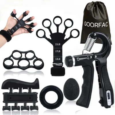 Produktbild von Handtrainer Fingertrainer Handkrafttrainer - 6-teilig - Verstellbar 5 bis 60 kg - Schwarz - Mit Zähler