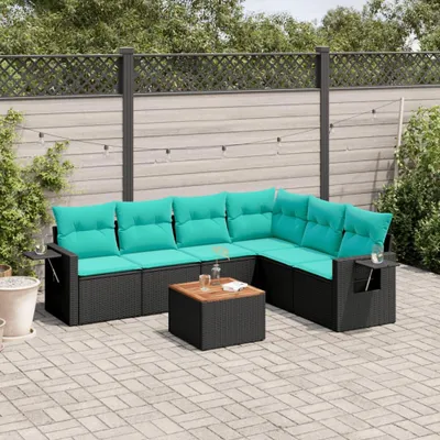 Immagine prodotto di Maison Exclusive - Set di 7 mobili da giardino con cuscini, polyrattan nero