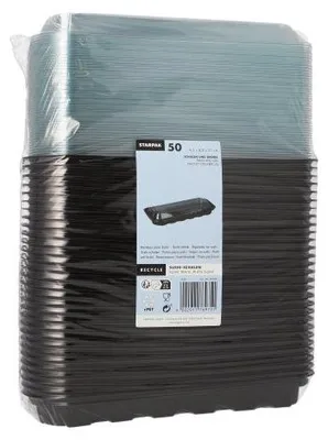 Produktbild von Sushi-Schalen R-PET rechteckig 21 cm x 8,8 cm x 4,3 cm schwarz mit transparentem Deckel