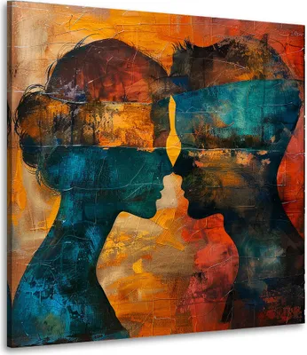 Produktbild von Abstrakte Silhouetten in warmen Farben Leinwandbild Wandbild XL Wanddeko: 40x40x2cm