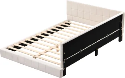 Immagine prodotto di Fortuna-Lai letto imbottito 140x200cm con rete a doghe e rivestimento in velluto letto da giorno divano allungabile divano letto divano letto telaio letto divano letto matrimoniale, beige