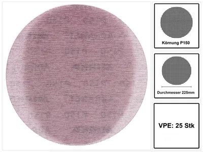 Produktbild von Mirka ABRANET Schleifscheiben Grip 225 mm P150 25 Stk. ( 5422302515 )