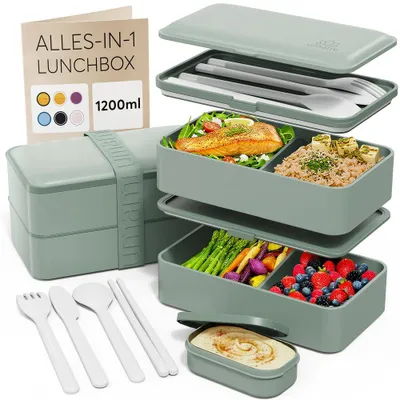 Produktbild von Umami Lunchbox Erwachsene, auslaufsicher, Bento Box Fächern & 4 Bestecke