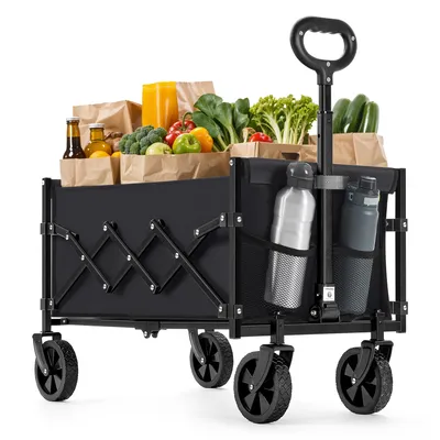 Produktbild von SONGMICS Handwagen faltbar, Bollerwagen, Gartenwagen, kompakt, mhit Griff, mit 4 verstärkten Rollen, davon 2 Universalräder, bis 150 kg belastbar