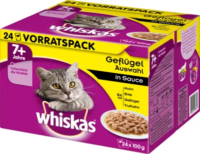 Produktbild von Whiskas mit Geflügelauswahl in Sauce (ab 7 Jahre); 24 x 100g
