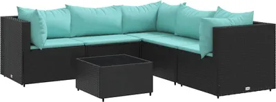 Produktbild von vidaXL 6-tlg. Garten-Lounge-Set mit Kissen Schwarz Poly Rattan