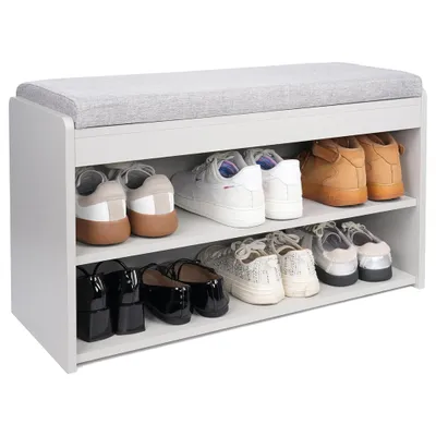 Produktbild von Theo&Cleo Schuhbank mit Sitzfläche und Polster Schuhregal 2 Ebenen Sitzbank mit Stauraum für Flur Eingang Grau 76 cm