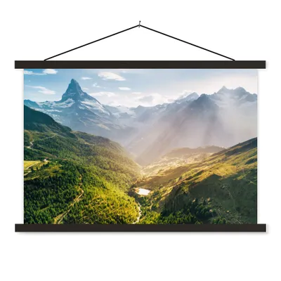 Produktbild von MuchoWow® Textilposter Berge - Pflanzen - Landschaft 90x60 cm mit schwarzem Rahmen - Aufhängungssatz
