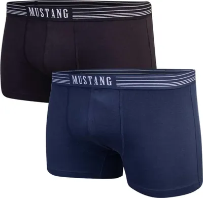Immagine prodotto di Mustang boxer da uomo 2-pack - Comoda biancheria intima in cotone con Spandex, Morbida fascia in vita con logo, Nero e blu, Traspirante, Taglia 1051, Ideale per tutti i giorni XXL