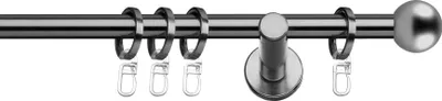 Produktbild von SN Deco Gardinenstange Straßburg, 19 mm, 1-läufig, Stahl, Komplett-Set mit Ringen, Auflageträger, 300 cm, edelstahl optik