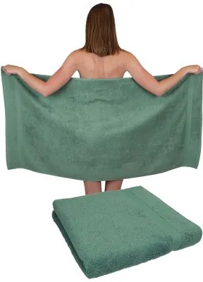 Produktbild von Betz 2 Stück Duschtücher 70 x 140 cm PREMIUM 100% Baumwolle Liegetuch Strandtuch   Farbe: tannengrün