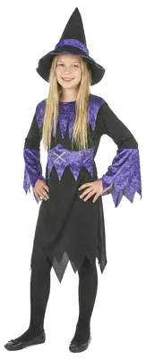 Produktbild von Halloween Hexen-Kostüm violett für Mädchen M 7-9 Jahre (120-130 cm)