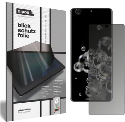 A product package for a privacy screen protector is shown next to a smartphone with a screen protector applied.
