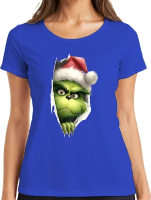 Produktbild von Grinch Weihnachten Gesicht Xmas Geschenk Santa Hut frech lustig Damen T-Shirt, Blau, 3XL