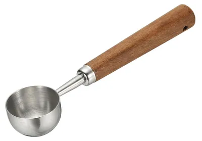 Produktbild von Kaffeemaßlöffel - Mit Holzgriff - Zur Dosierung von Kaffeepulver - 10,16 cm x 1,78 cm - 15 ml - Silber