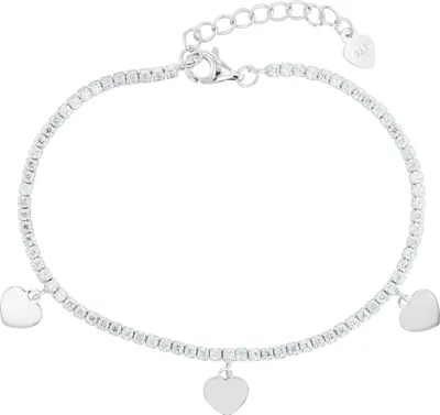 Produktbild von 925/- Echt Silber Armband mit Besatz & Herzanhänger, rhodiniert