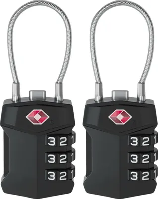 Produktbild von TSA Zahlenschloss mit Stahlkabel für Gepäck und Koffer – 3-stellig – 2er Set – Thousandtravelmiles