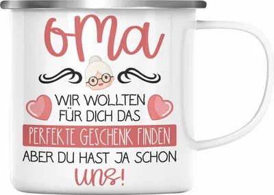Produktbild von Trendation - Beste Oma Geschenk Emaille Tasse Geburtstagsgeschenk Enkel Geschenkideen Lustig Geburtstag (Silber)