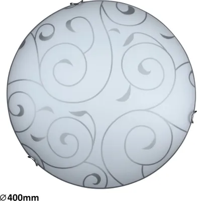 A round ceiling light with a decorative swirl pattern.