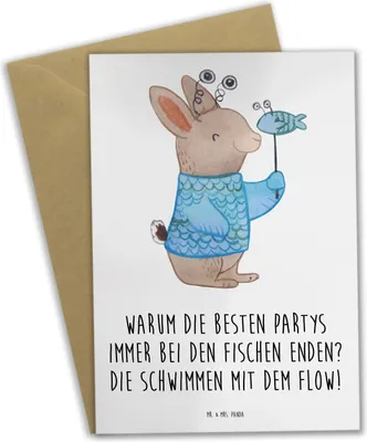 Produktbild von Mr. & Mrs. Panda neujahrskarte Fische Flow Spaß - Weiß - Geschenk, einladungskarten, weihnachtskarten, Party, Grußkarten, Kreativität, einfühlsam, Geschenkideen, Empathie
