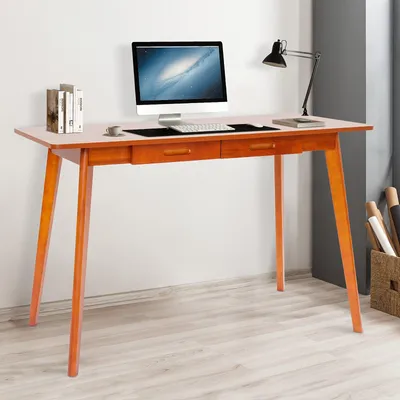 Image de Bureau - Bureau informatique - Table de travail - Bureau d'étude - Espace de travail à domicile - Couleur noyer - 120 x 55 cm - 2 tiroirs