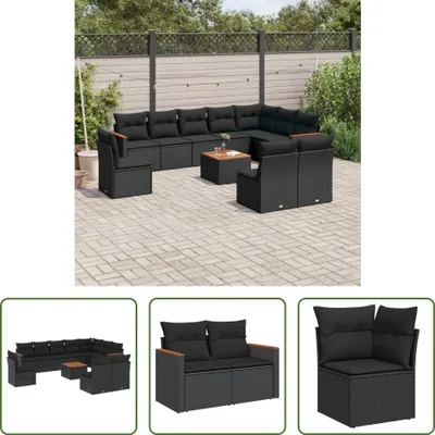 Produktbild von The Living Store 11-tlg. Garten-Sofagarnitur mit Kissen Schwarz Poly Rattan