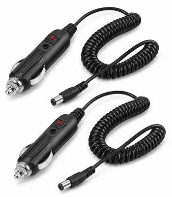 Produktbild von 2er-Set 12V KFZ Ladegerät – 2 A, DC 5,5×2,1 mm, Spiralkabel 55–150 cm – Mit 3 A Sicherung – Kfz-Netzteil und Zigarettenanzünder Adapter