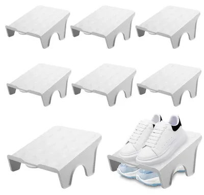 Obrázok produktu pre Organizér na topánky, dvojvrstvový - protišmykový - stohovateľný - 8 kusov - 25x22x11,5 cm - úsporný dizajn - polička na topánky